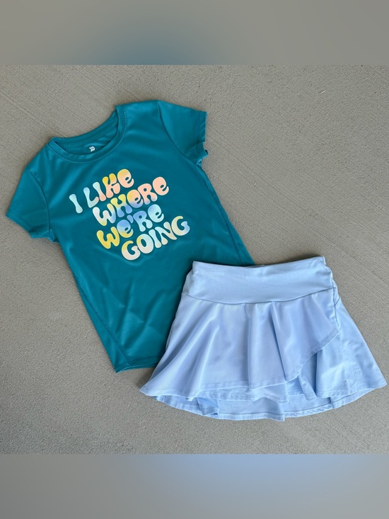 all in motion Other - All in Motion Teal Graphic Tee "I Like Where We're Going" + Light Blue Skort 8